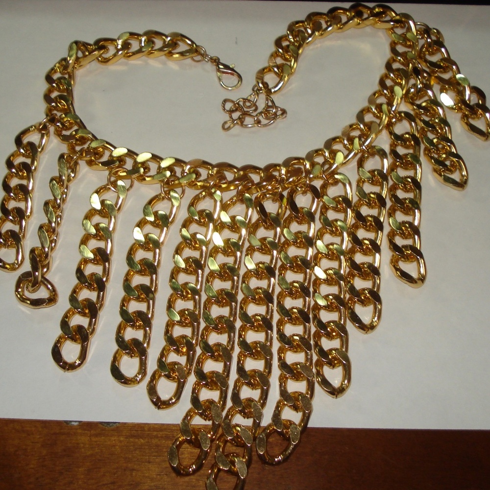 Large Heavy Chain Linked Bib Choker Necklace